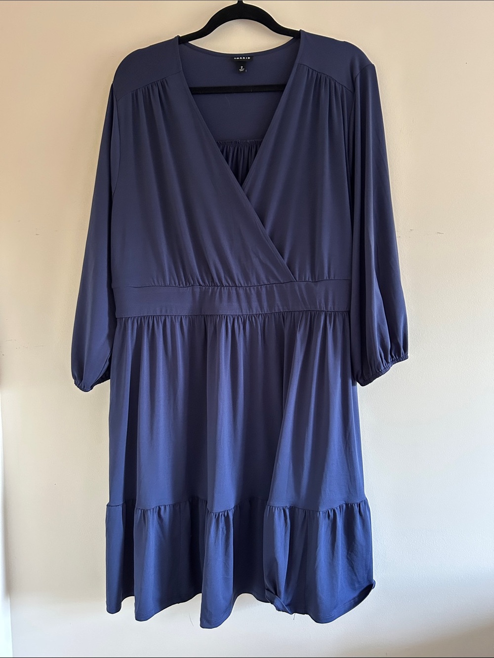 torrid blue Faux Wrap Tiered Midi Dress, Size 2x
